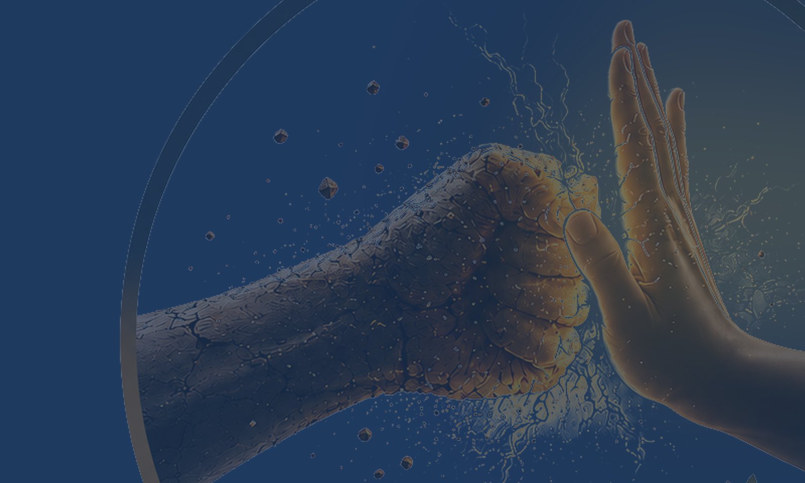 A clenched fist meeting an open, raised palm